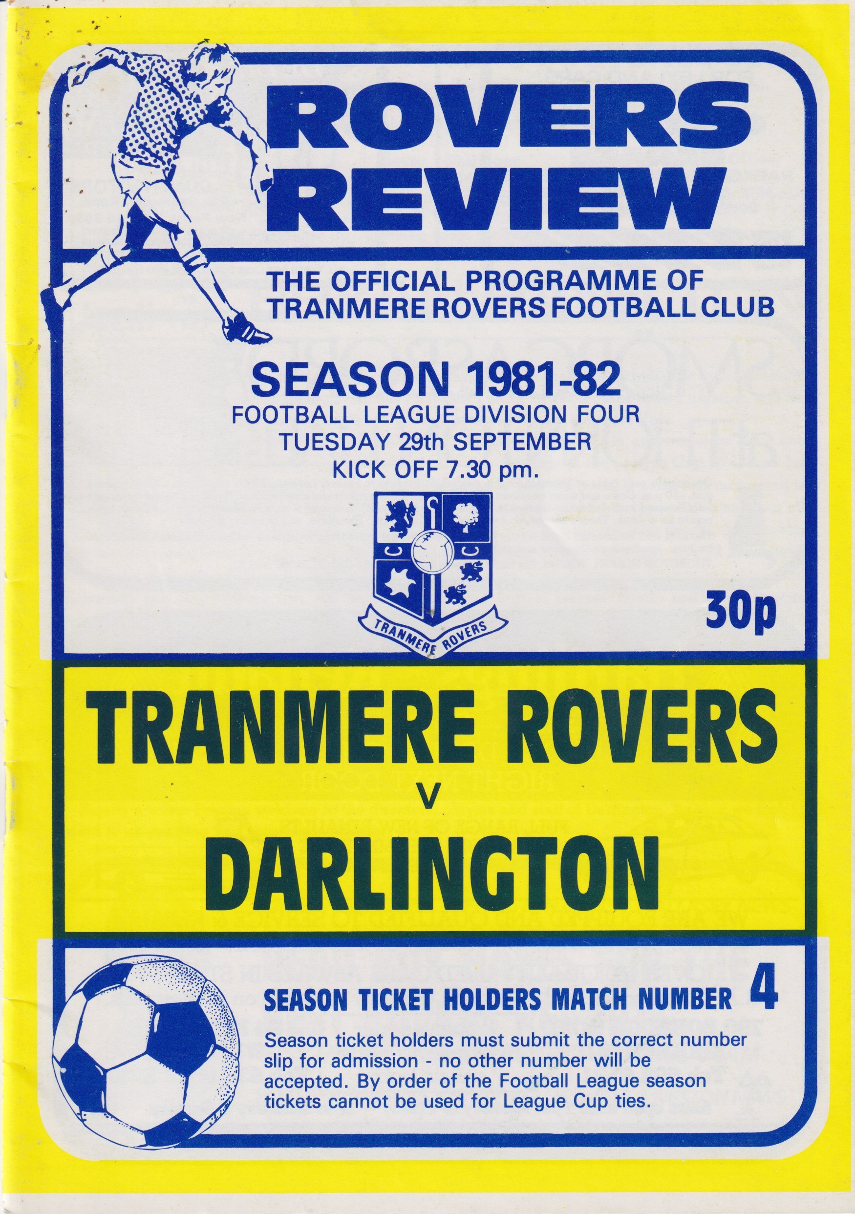 Tranmere Rovers v Darlington match programme